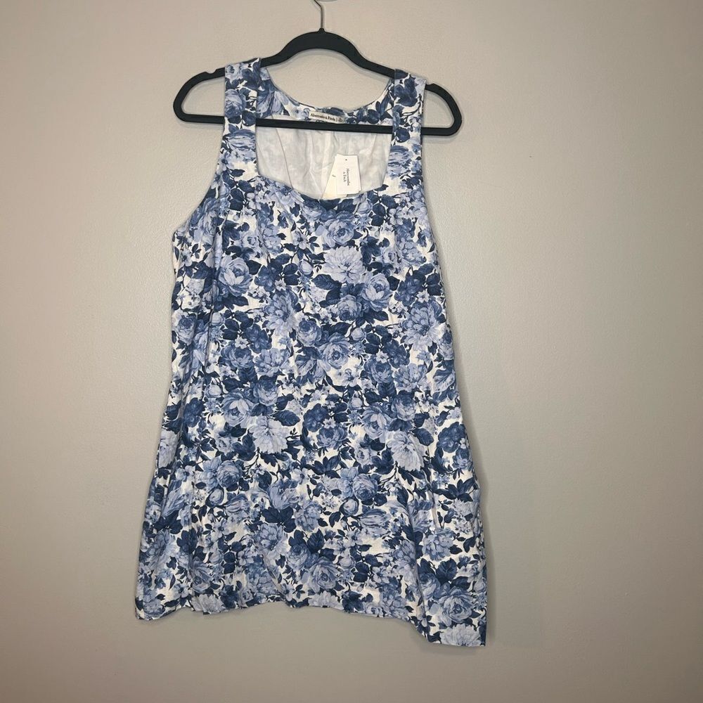 Abercrombie & Fitch Floral Print High-Neck Linen-Blend Mini Dress NWT - Picture 3 of 5